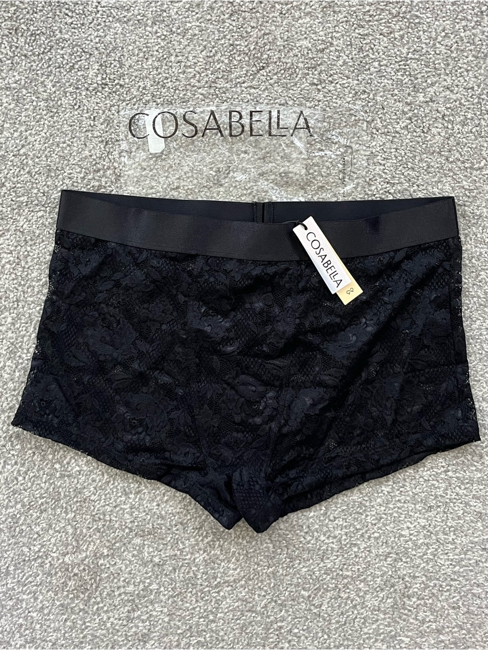 NWT Cosabella Black Lace Classic Trunk Boyshort Panty Size Large Retails $56